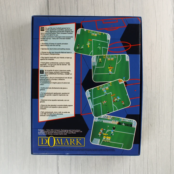 European Football Champ Amiga játék dobozának hátlapja