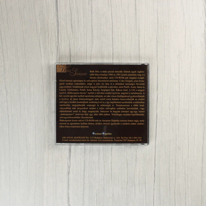 Shakespeare CD-ROM belső borító A CD-tok hátoldala a leírással