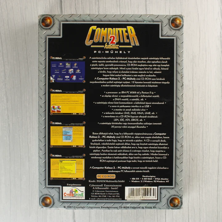 Computer Kalauz 2. PC-Műhely hátoldal A szoftver dobozának hátoldala a leírással és a rendszerkövetelményekkel.