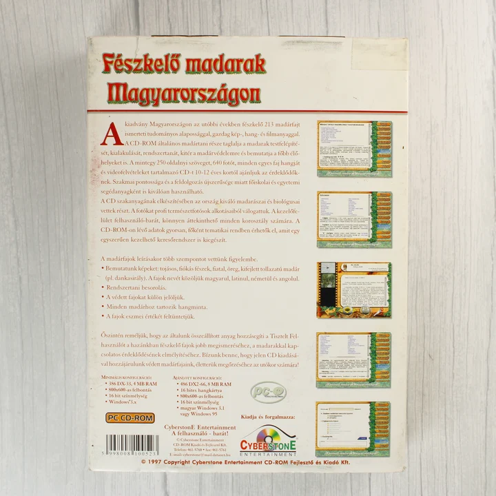 Fészkelő madarak Magyarországon leírás A szoftver dobozának hátoldala a rendszerkövetelményekkel