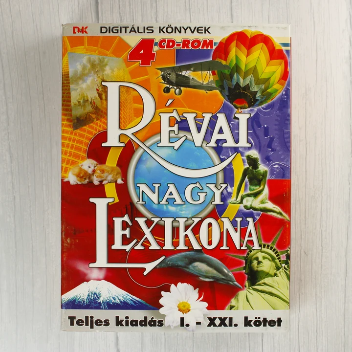 A Révai Nagy Lexikona digitális kiadásának elülső borítója színes illusztrációkkal.