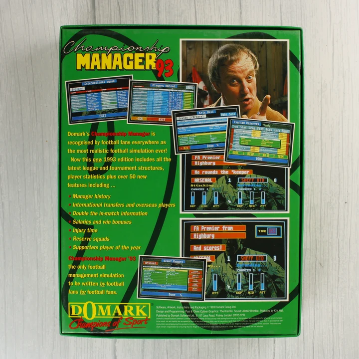Championship Manager 93 Amiga játék dobozának hátoldala