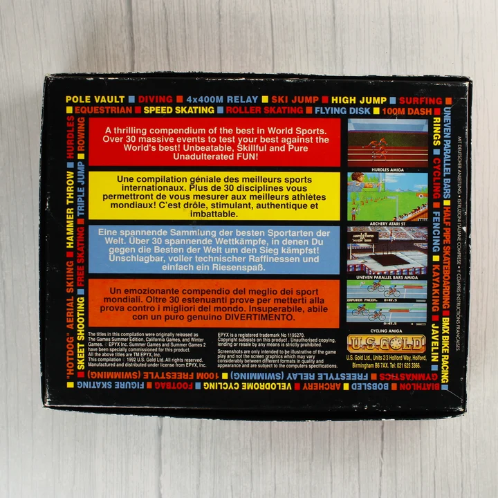 Mega Sports Amiga játék dobozának hátoldala