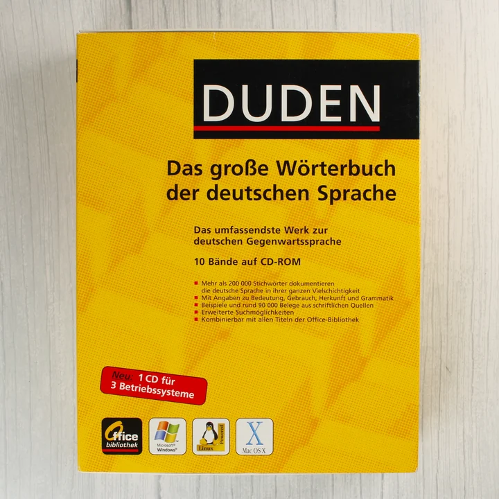A Duden német szótár szoftver sárga dobozának előlapja