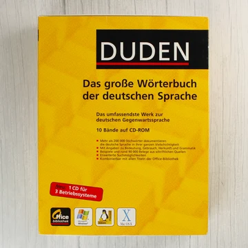 A Duden német szótár szoftver sárga dobozának előlapja