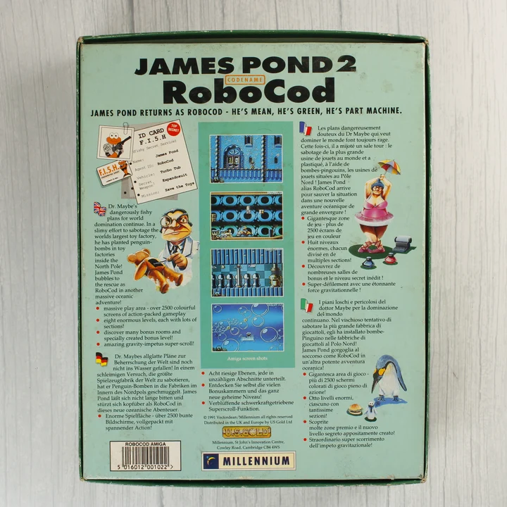 James Pond 2 Amiga doboz hátlap James Pond 2 RoboCod Amiga játék dobozának hátoldala