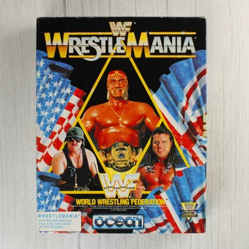 WWF WrestleMania Amiga játék dobozának előlapja Hulk Hogan képével