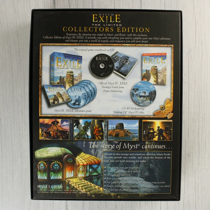 Myst III: Exile Collectors Edition dobozának hátoldala