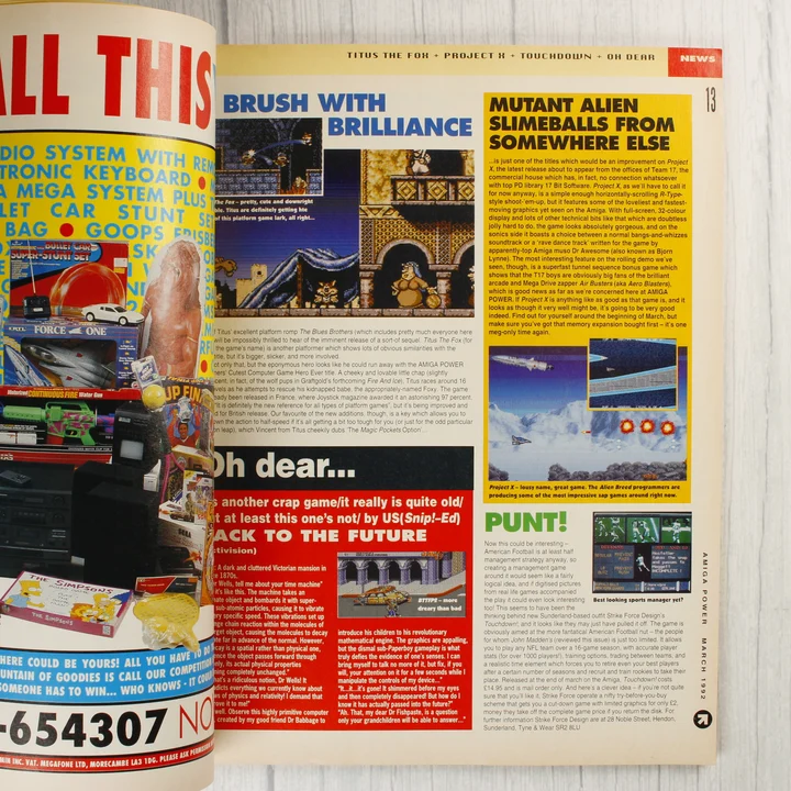 Az Amiga Power magazin belső oldalai hírekkel és játékképekkel