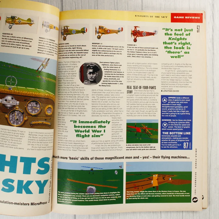 A Knights of the Sky videójáték tesztje az Amiga Power magazinban
