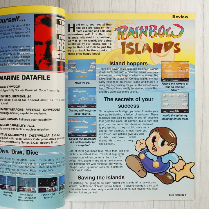 A Rainbow Islands videójáték ismertetője a Club Nintendo magazinban.