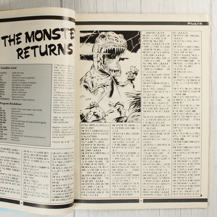 Your Commodore magazin belső oldala programkóddal és illusztrációval