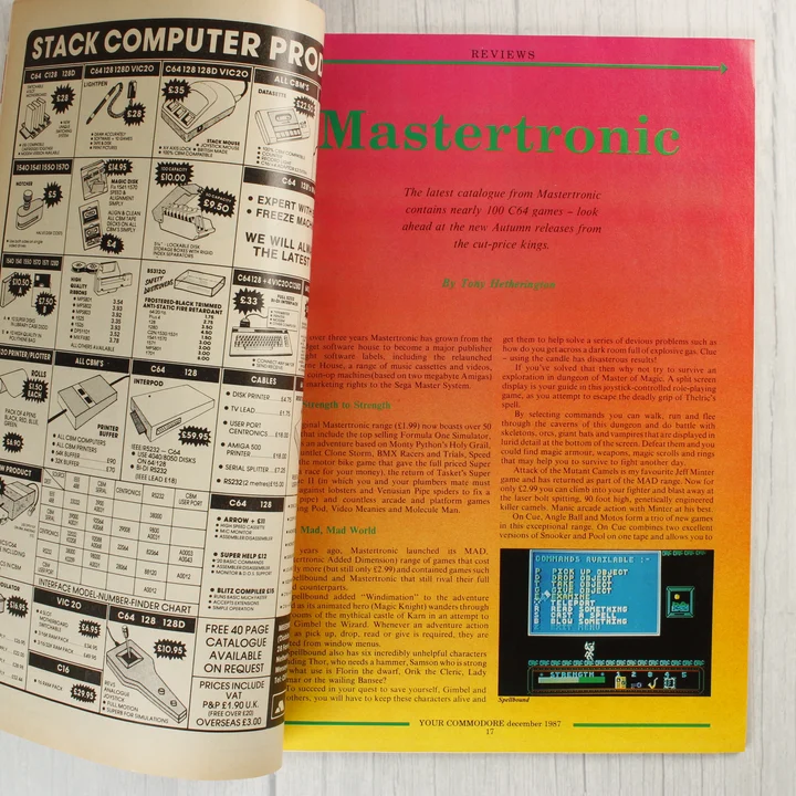 A magazin belső oldala Mastertronic hirdetéssel