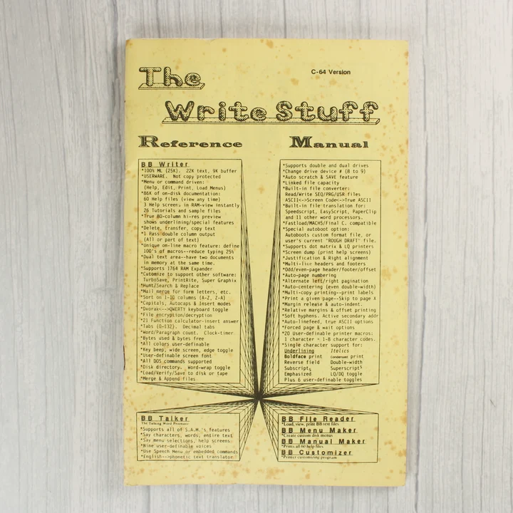 The Write Stuff Commodore 64 használati útmutató címlapja