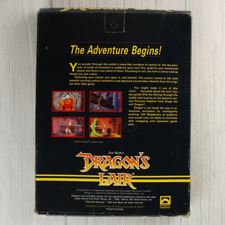 Dragon's Lair Amiga játék dobozának hátoldala