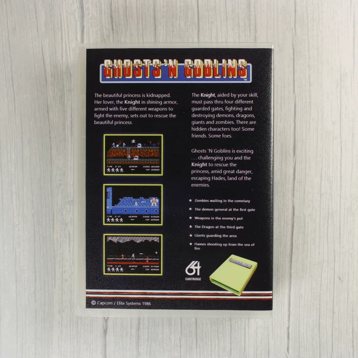Ghosts 'n Goblins Commodore 64 játék replika tokjának hátoldala