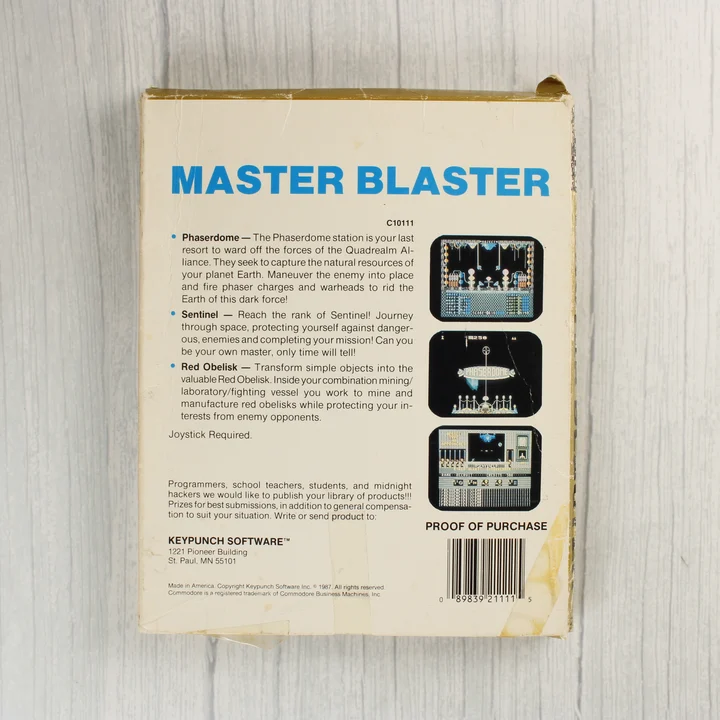 Master Blaster Commodore 64 játék dobozának hátlapja
