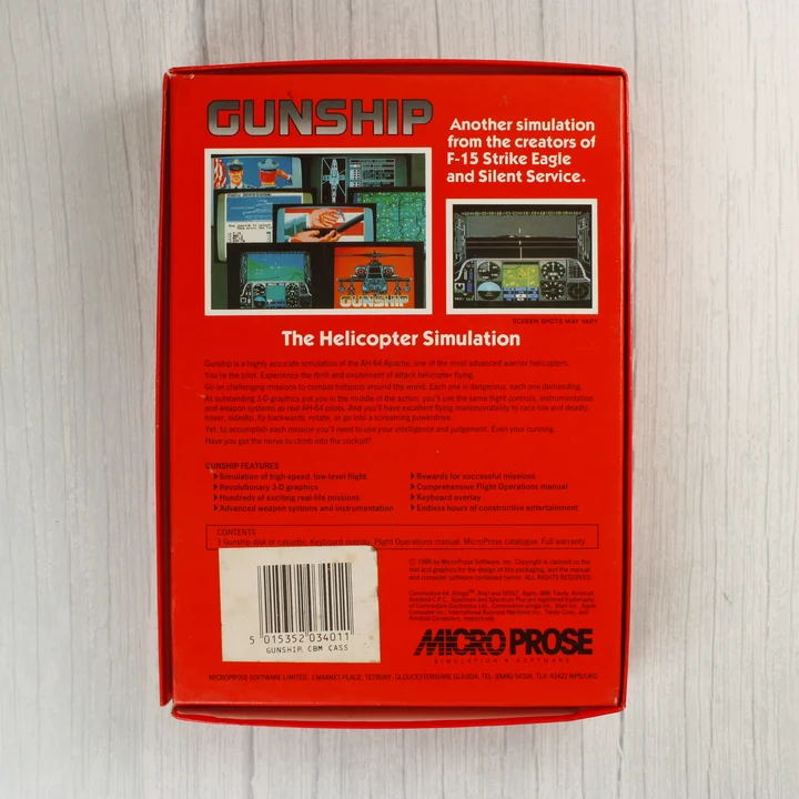 Gunship videójáték dobozának hátoldala