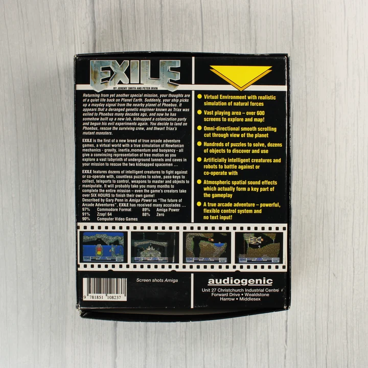 Az Exile videójáték dobozának hátoldala