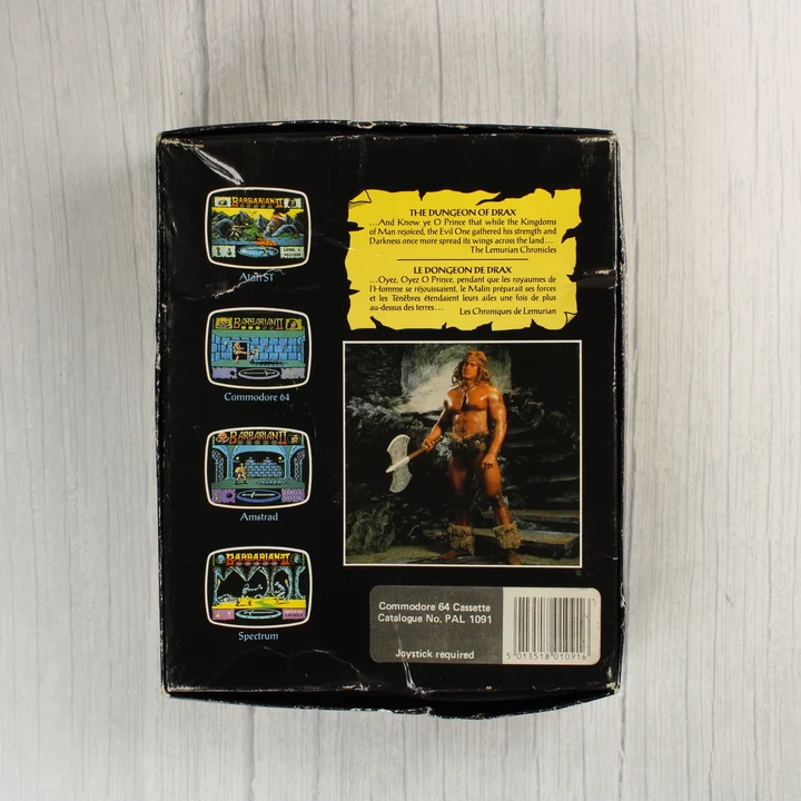 Barbarian II: The Dungeon of Drax Commodore 64 játék dobozának hátoldala