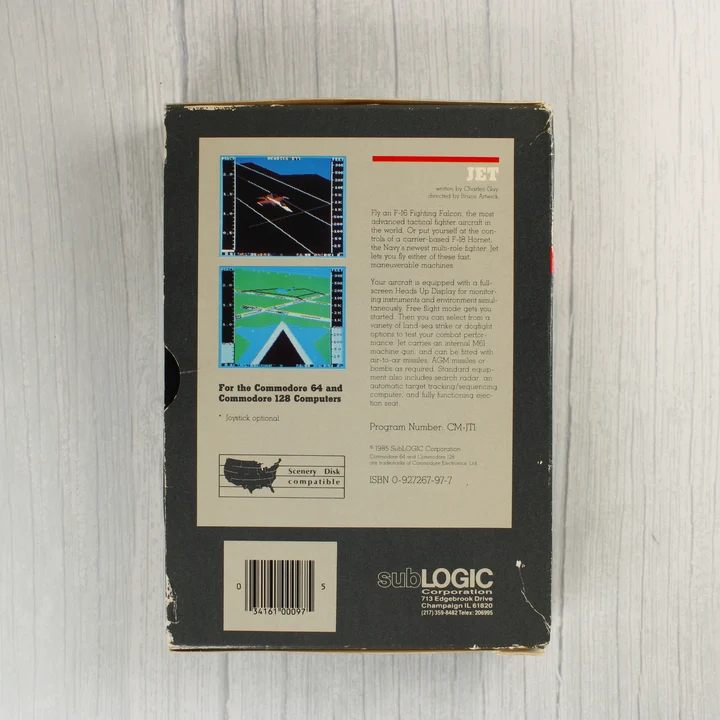 A JET videójáték dobozának hátoldala leírással és képernyőfotókkal