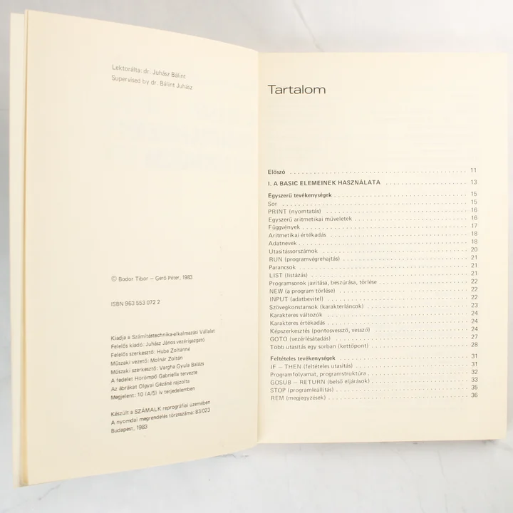 A BASIC programozás technikája tartalomjegyzék A BASIC programozás technikája könyv tartalomjegyzéke és impresszuma