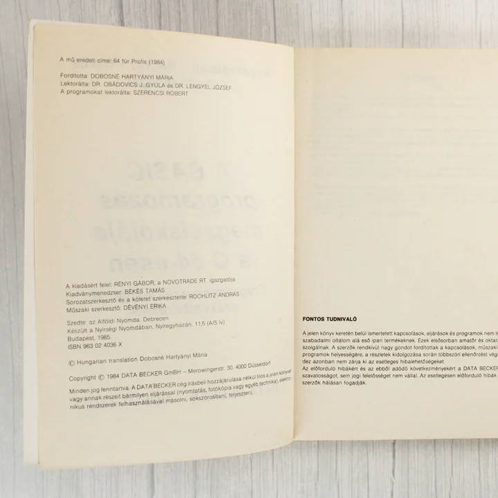 A könyv belső impresszum oldala a kiadási adatokkal