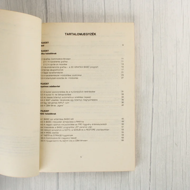 A Tippek és trükkök a Commodore 64-eshez könyv tartalomjegyzéke