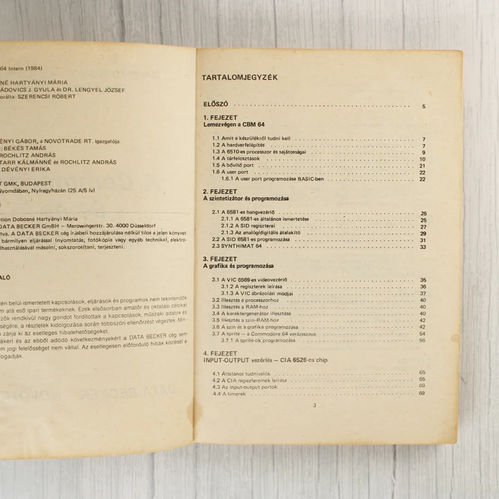 A Commodore 64-es belső felépítése könyv tartalomjegyzéke