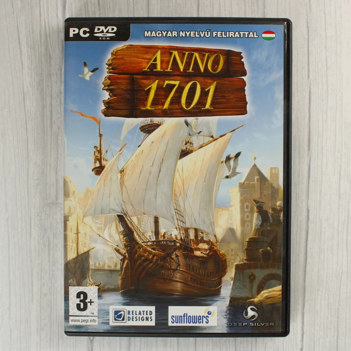 Az Anno 1701 PC játék elülső borítója vitorláshajóval