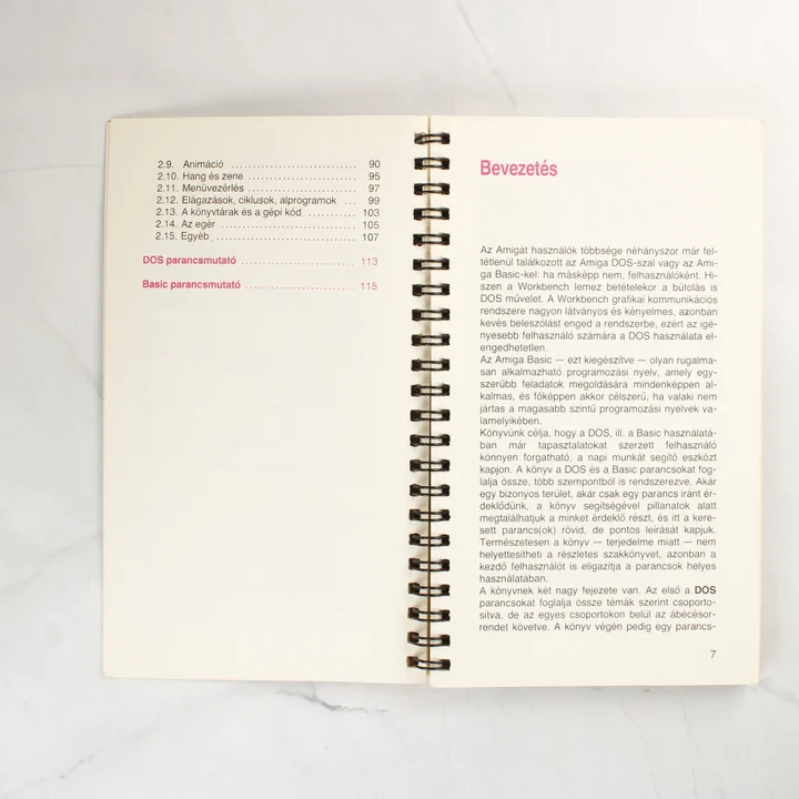 A könyv bevezető oldala, amely az Amiga DOS és BASIC használatáról ír.