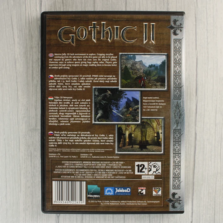 Gothic II PC játék hátlapja leírásokkal és gépigénnyel