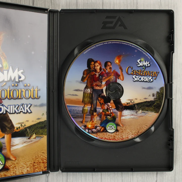 The Sims Hajótörött Krónikák lemez és tok The Sims Hajótörött Krónikák nyitott tok és lemez