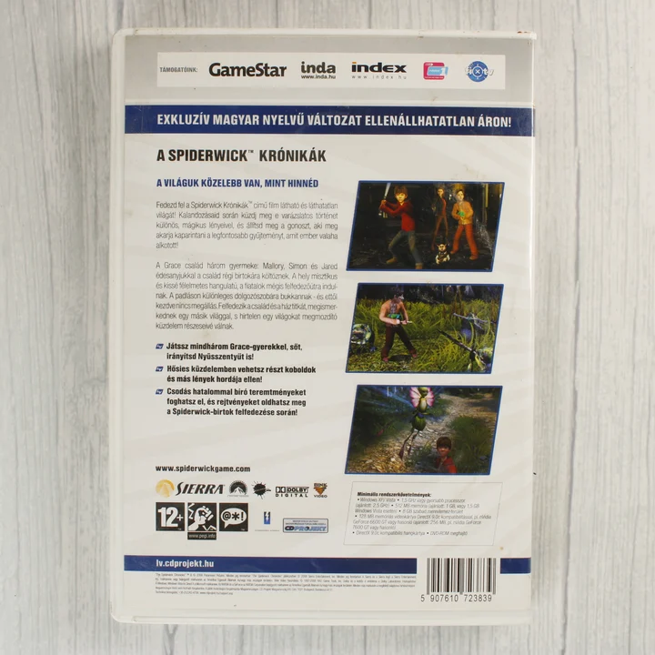 A Spiderwick Krónikák PC hátlap A Spiderwick Krónikák PC játék hátoldali borítója leírással és rendszerkövetelményekkel