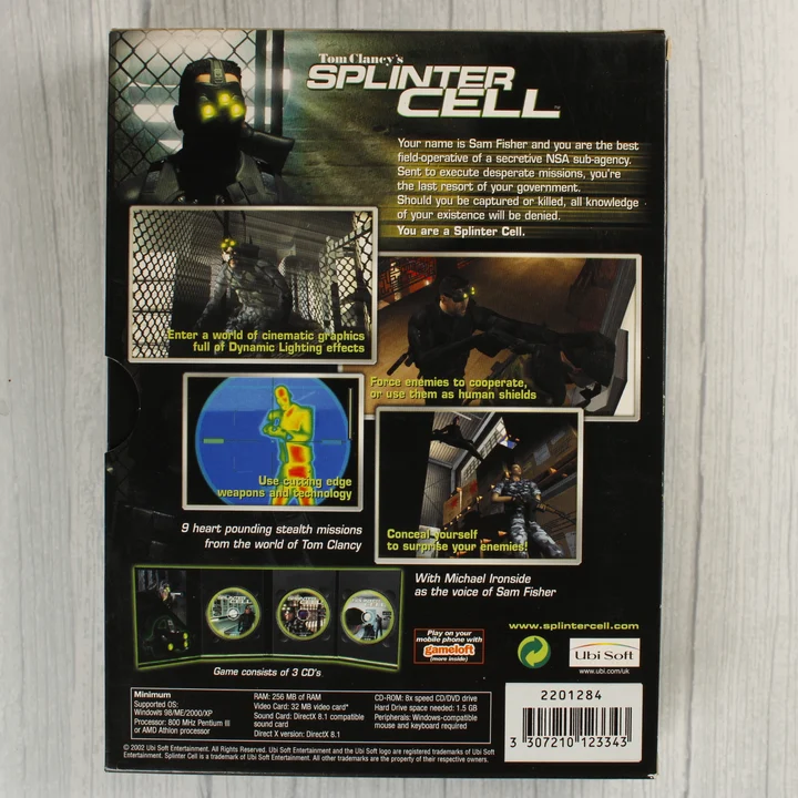 Tom Clancy's Splinter Cell PC játék dobozának hátoldala