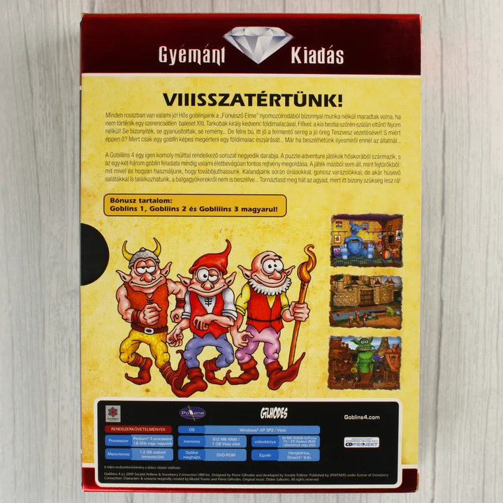 Gobliiins 4 PC hátlap Gobliiins 4 Gyémánt Kiadás PC játék dobozának hátoldala