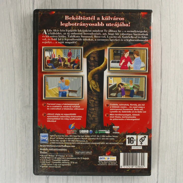 Született feleségek PC játék hátlap A Született feleségek videójáték tokjának hátoldala a rendszerkövetelményekkel