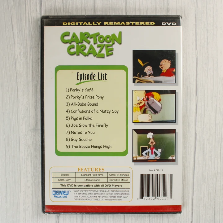 Cartoon Craze Porky Pig DVD hátlap Cartoon Craze Porky Pig DVD hátlapja epizódlistával