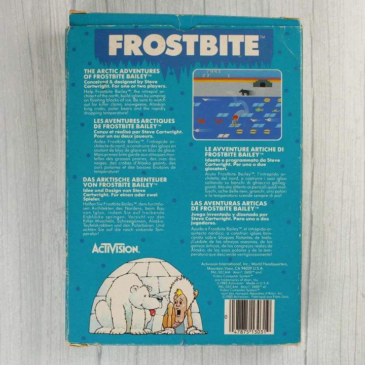 Frostbite Atari 2600 videójáték dobozának hátoldala