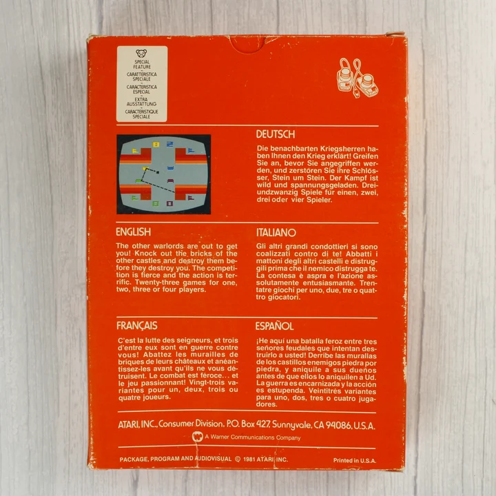 Warlords Atari 2600 doboz hátlap Warlords Atari 2600 játék dobozának hátoldala