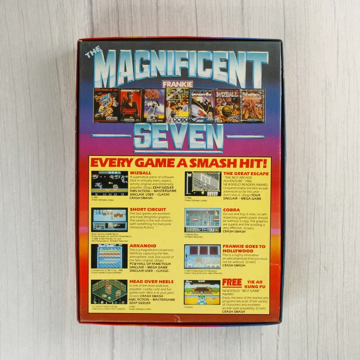 The Magnificent Seven doboz hátoldal The Magnificent Seven videójáték-válogatás dobozának hátoldala