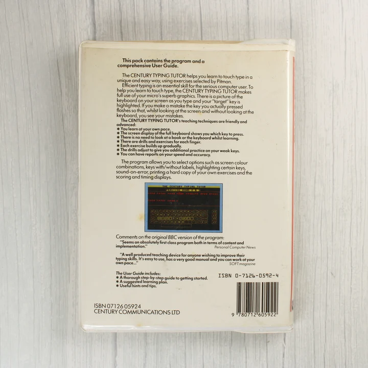Century Typing Tutor hátlap The Century Typing Tutor szoftver hátoldala leírással
