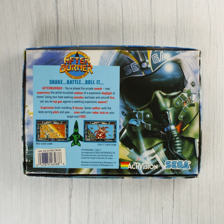 After Burner doboz hátoldal After Burner ZX Spectrum videójáték dobozának hátoldala