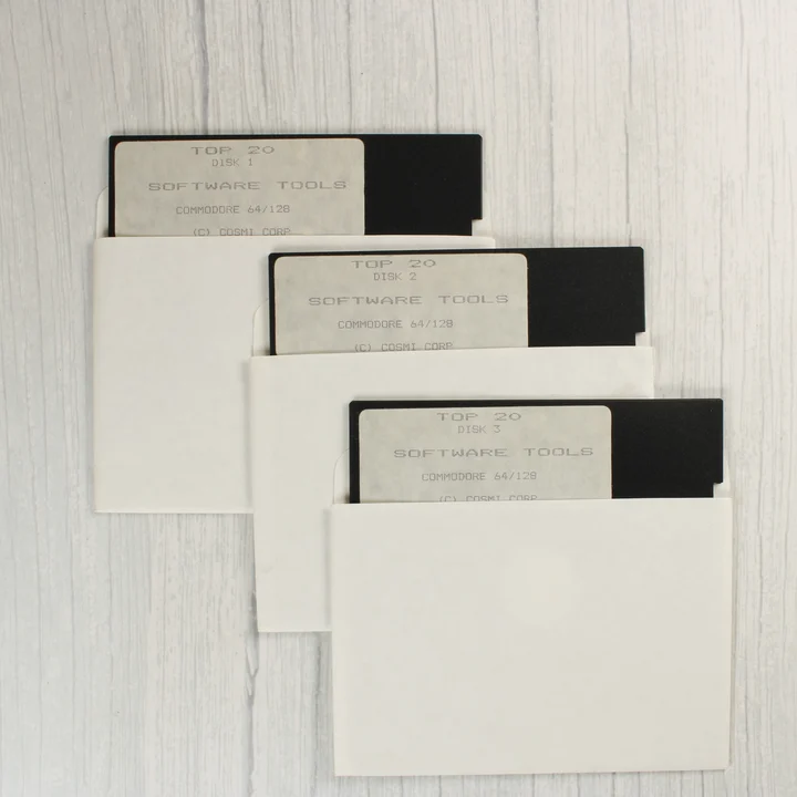 Top 20 Software Tools floppy lemezek Három darab 5,25 colos floppy lemez fehér papírtokban