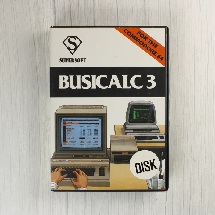 Busicalc 3 C64 borító Busicalc 3 szoftver dobozának előlapja Commodore 64-hez