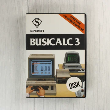 Busicalc 3 szoftver dobozának előlapja Commodore 64-hez