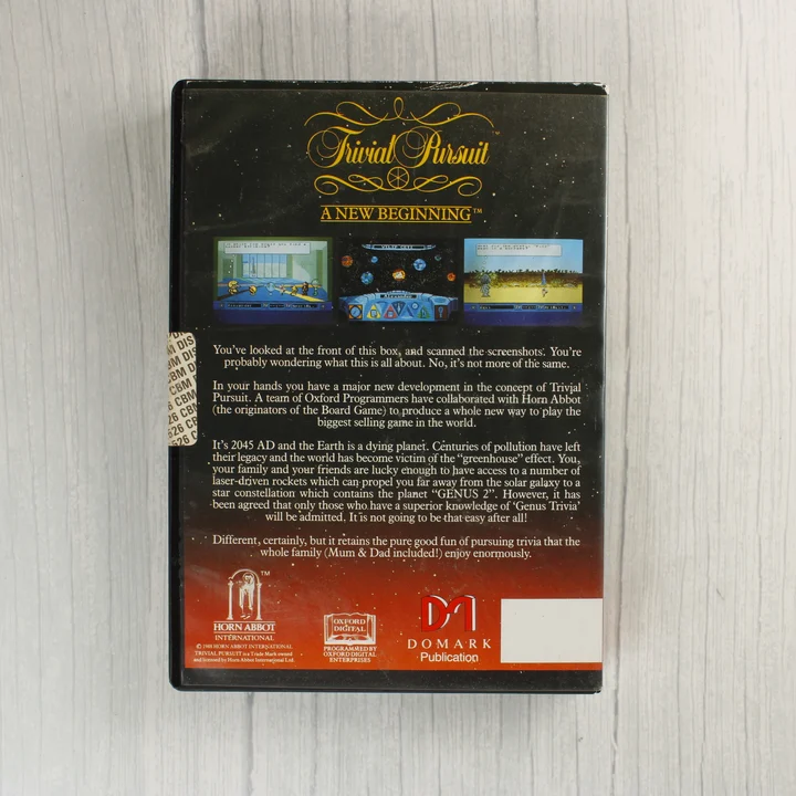 Trivial Pursuit A New Beginning Commodore 64 játék dobozának hátulja