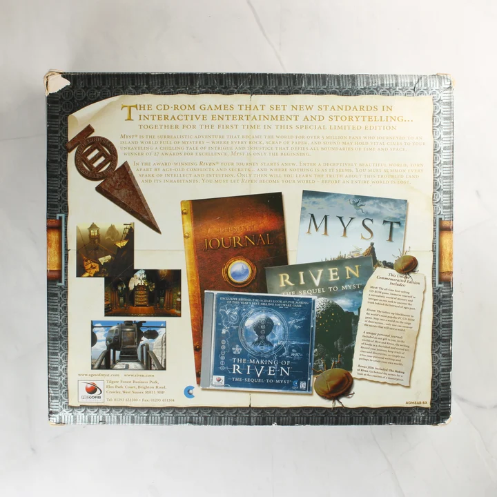 Ages of Myst doboz hátoldal Ages of Myst díszdoboz hátoldala a tartalom leírásával
