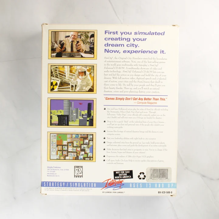 SimCity Enhanced CD-ROM doboz hátoldala