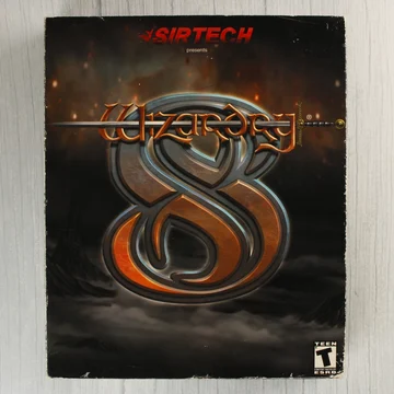 A Wizardry 8 videójáték első oldali dobozképe a Sirtech logóval.